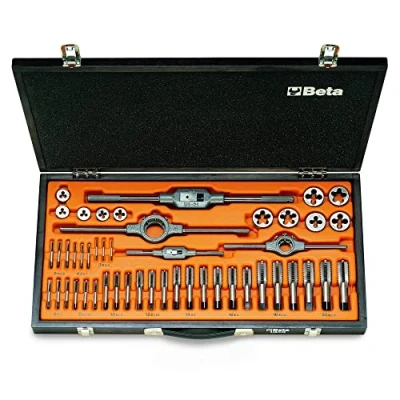 Afbeelding van Beta Assortiment van verchroomde tappen en snijplaten, metrische draad, met toebehoren in houten kist 446/C48 004460057