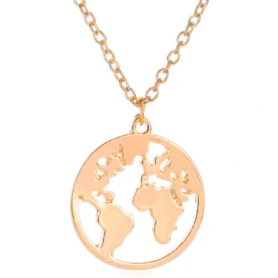 Afbeelding van Ketting Goudkleurig Wereldbol Wereldkaart Aarde Wereld Hanger 2.4 cm Dames 45 + 5 Miresa