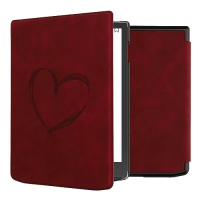 Afbeelding van kwmobile e reader hoesje compatibel met Pocketbook InkPad 4 / Color 3 2 Vivlio Kunstleren ereader cover stand Brushed Hart in donkerrood