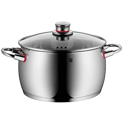 Afbeelding van WMF Quality One kookpan, groot, 24 cm, glazen deksel met stoomopening, pastakan, inductie, 6,8 l, Cromargan roestvrij staal, gepolijst, ongecoat