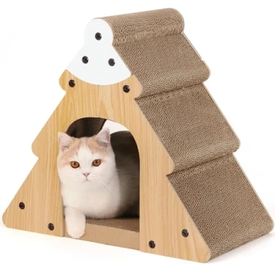 Afbeelding van FUKUMARU Kat krabben, kartonnen kattenkrabberhuis, brede kerstboom verticale kattenkrabber voor binnenkatten, kattenkrabpad, bescherming van meubels en katten