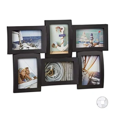 Afbeelding van Relaxdays fotolijst, voor 6 foto’s, 3D look, om op te hangen, 33 x 47,5 cm, collagelijst, galerij, in het zwart