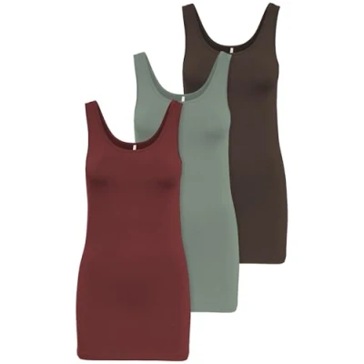 Afbeelding van ONLY Set van 3 basic tanktops voor dames, wit, zwart, grijs, blauw, crème, damesshirt lang zomershirts top 15201465, Kleurmix 8, XL