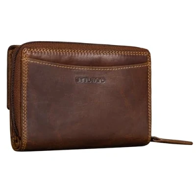 Afbeelding van STILORD &#039;Jade&#039; Portemonnee Dames Leer Grote RFID Beurs Leren Vintage Vrouwen Leder met Rits, Kleur:salerno bruin