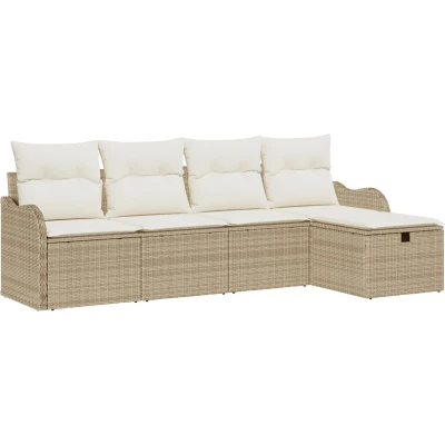 Afbeelding van vidaXL 5 delige Tuin Sofa Set met Kussens Beige Poly Rattan, 2 zits Rattan