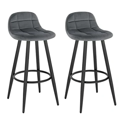 Afbeelding van WOLTU Barkruk BH364dgr 2, set van barstoel met fluwelen bekleding, gevoerde keukenkruk, rugleuning en voetensteun, designkruk, toonbankkruk, zithoogte 70 cm, donkergrijs