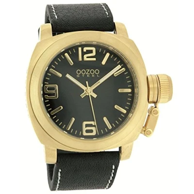 Afbeelding van OOZOO Timepieces Goudkleurige horloge met zwarte leren band OS152