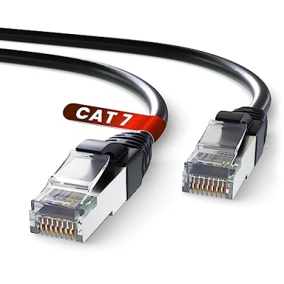 Afbeelding van Mr. Tronic Cat.7 Ethernet kabel met RJ45 connectoren voor een snelle internetverbinding, 10 Gbit/s, 100% koper, Cat7 patchkabel AWG24, SFTP (25 m, zwart)