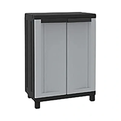 Afbeelding van Terry, Twist Black 680, kast met 2 deuren en 1 inlegplank, voor binnen buiten. Kleur: grijs/zwart, materiaal: Kunststof, Afmetingen: 68x39x91,5 cm