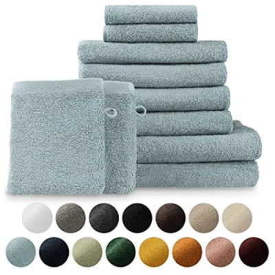Afbeelding van Blumtal Terry Handdoeken Set 2 x Baddoek &amp; 4 Handdoek Gasten Handdoekje Washandje: Lichtblauw