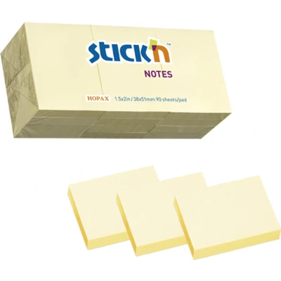 Afbeelding van Stick&#039;n kleine memoblokjes 38x51mm, 12 stuks, pastel geel, 1200 sticky notes