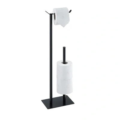 Afbeelding van Relaxdays wc rolhouder staand toiletrolhouder zonder klep reserverolhouder badkamer zwart