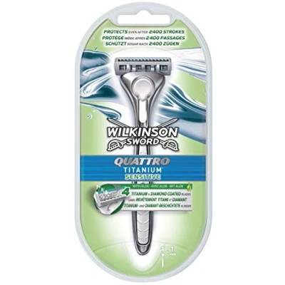 Afbeelding van Wilkinson Sword Quattro Titanium Sensitive scheerapparaat, met 1 lemmet, st