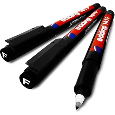 Afbeelding van edding 141F permanente pen, fijne 0,6 mm grote stiftpunt, 3 stuks, zwart