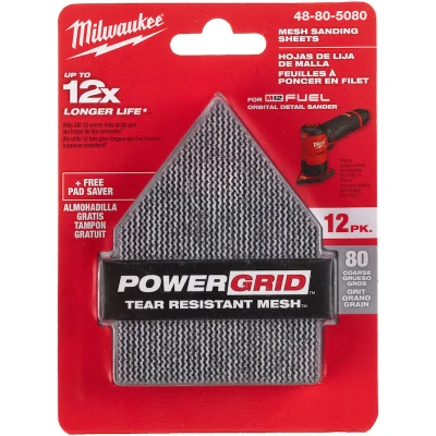 Afbeelding van MILWAUKEE 48805080 gaas schuurpapier 67x92mm voor M12 FUEL vlakschuurmachine FDSS vijfhoek korrel 80 (12 st.)