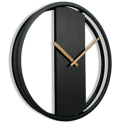 Afbeelding van FLEXISTYLE Wandklok, groot, zonder tikkende geluiden, loft, ovaal, metaal, zwart, 3D, XXL, modern, hout, badkamer, woonkamer (50 cm diameter, zwart)