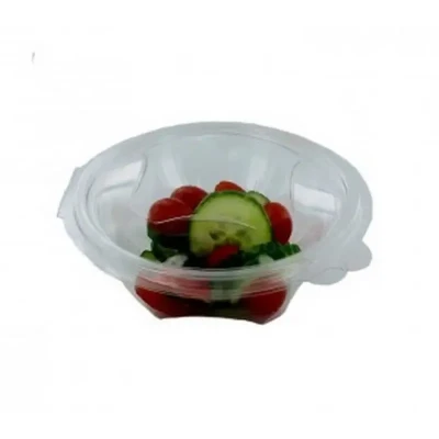 Afbeelding van Saladebakken met Vaste Deksel 375ml Rond + Deksels RPET Transparant 155 x 55mm