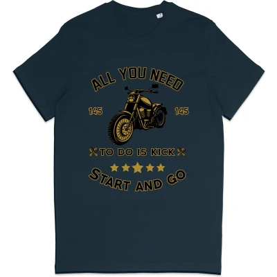 Afbeelding van T Shirt Heren Motorrijder Biker Blauw M