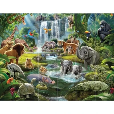 Afbeelding van Walltastic Jungle Adventure 6 Panelen Behang Muurschildering, FSC Papier, Multi, 8ft Hoog x 3 m breed, 1 Maat
