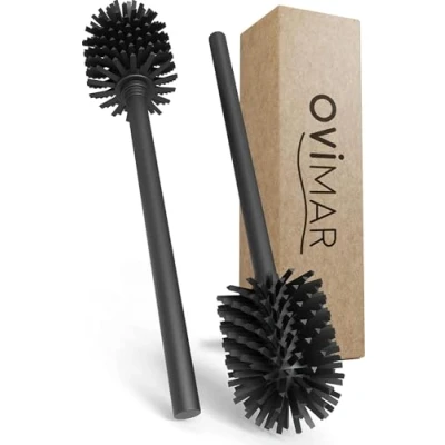Afbeelding van ovimar brosse de rechange Lindoya Lot 1 Manche et 2 têtes Noir en acier inoxydable WC avec tête silicone interchangeable