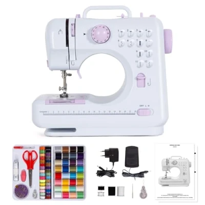 Afbeelding van Todeco Draagbare naaimachine met lade, voor beginners 12 naaiprogramma&#039;s, naai en pedaalset, paars