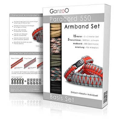 Afbeelding van Ganzoo © Paracord 550 Armbandset, om zelf te knopen, knutselset, knoopset, doe het armband met kliksluitingen en handleiding (mogelijk niet beschikbaar in Nederlands), sleutelkoord,