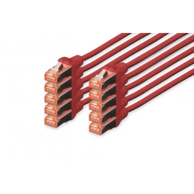 Afbeelding van DIGITUS LAN kabel Cat 6 0.5m 10 stuks RJ45 netwerkkabel S/FTP Afgeschermd Compatibel met 6A &amp; 7 Rood