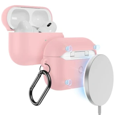 Afbeelding van ESR Hoes voor AirPods Pro 2 met HaloLock, compatibel 2022/2019 (USB C/Lightning kabel), ondersteunt magnetisch opladen, valbeveiliging, zichtbaar statuslicht, roze