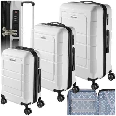 Afbeelding van tectake 3 delige kofferset ABS kunststof hardcase TSA slot met wielen Lichtgewicht Reiskoffer wit
