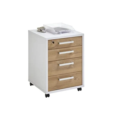 Afbeelding van Ladekast verrijdbaar 48x49,5x65,5 cm wit en eikenkleurig