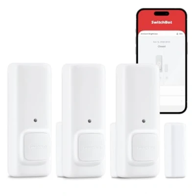 Afbeelding van SwitchBot deur /raamcontactsensor, 3 stuks, draadloos huisbeveiligingssysteem, en raamschakelaardetector met alarm, voeg Hub toe