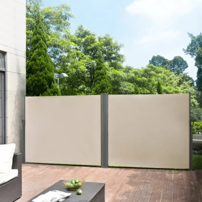 Afbeelding van Dubbele oprolbare windscherm 1,6x6 m zandkleurig