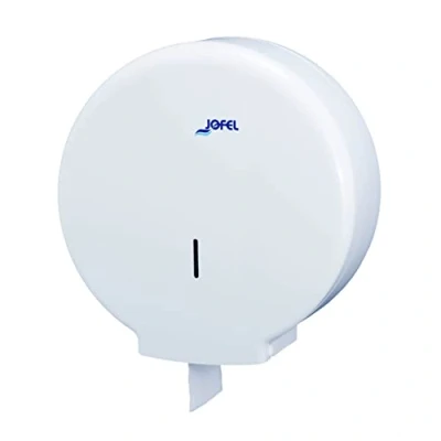 Afbeelding van Jofel Grote industriële toiletpapierhouder, papierdispenser voor rollen tot 400 m, max. 260 mm diameter, doornmaat 45 mm, ideaal openbare toiletten, Azur AE55000, ABS, wit
