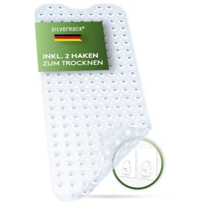 Afbeelding van SilverRack Badmat, 100 x 40 cm, transparant, antislipmat, badkuip, BPA vrij, voor kinderen en baby&#039;s, schimmelbestendig machinewasbaar, badmat antislip