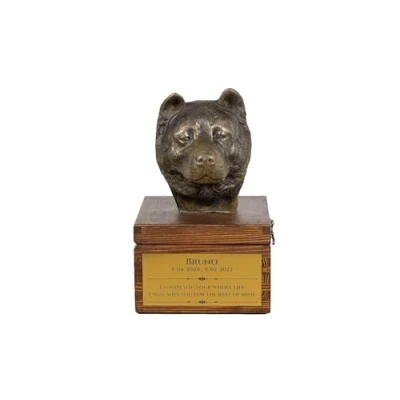 Afbeelding van Art Dog handgemaakte aangepaste hondenherdenkingsurn koudgegoten bronzen hondenkop op berkenbasis langdurige hondencrematiedoos 16x28x16cm Akita Inu