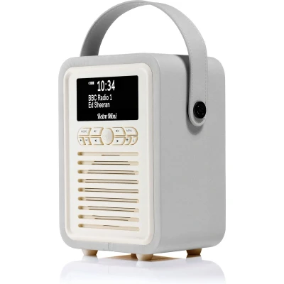 Afbeelding van VQ Retro Mini DAB Radio, Bluetooth, wekkerradio met FM ondersteuning Light grey