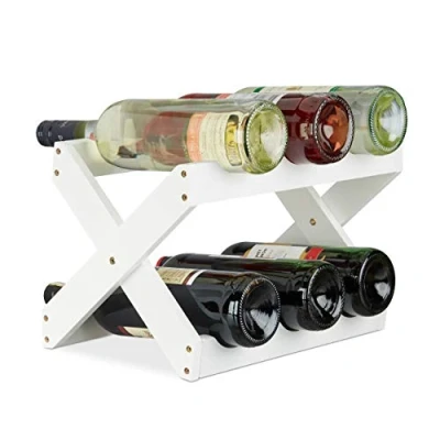 Afbeelding van Relaxdays wijnrek bamboe 6 flessen flessenrek x vorm flessenhouder tafelmodel wit