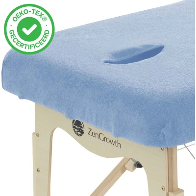 Afbeelding van ZenGrowth Hoeslaken Massagetafel Lichtblauw, Met uitsparing, 280gr/m², 192cm x 63 71cm, Badstof