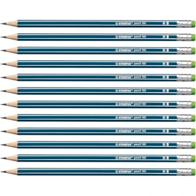 Afbeelding van Grafietpotlood met gum STABILO pencil 160 in petrol 12 stuks hardheid HB
