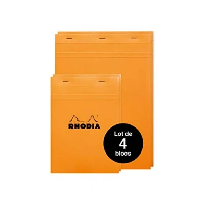 Afbeelding van RHODIA 16800Amzc Set van 4 oranje geniete notitieblokken 2 blokken nr. 18 21 x 29,7 cm + 16 14,8 kleine ruitjes 80 afneembare vellen wit Clairefontaine papier g/m²