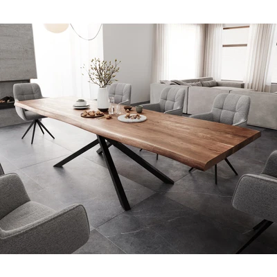 Afbeelding van DELIFE Eettafel Edge 300x100 XL acacia bruin Kreuzframe rechthoek zwart Live