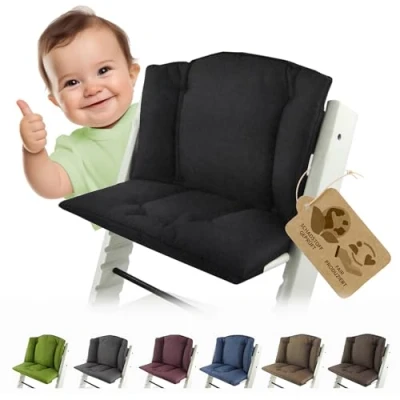 Afbeelding van Bambiniwelt Zitkussen, overtrek, vervangingskussen, compatibel met Stokke Tripp Trapp hoge stoel (effen zwart)