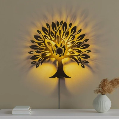 Afbeelding van Eyam Tree decoratieve wandlamp L50xH46cm Metaal Zwart Menzzo