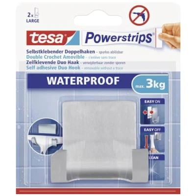 Afbeelding van tesa Powerstrips Waterproof Zelfklevende Duo Haken Metaal, draagkracht tot 3 kg, verwijderbaar