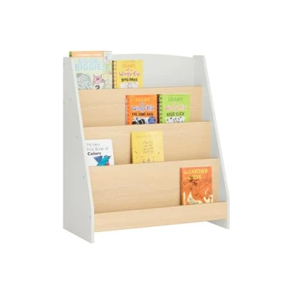 Afbeelding van SoBuy kinderen boekenkast kinderrek krantenstandaard met 4 opbergvakken opbergrek voor boekenrek hangrek grijs natuur BHT ca. 61x71x30cm KMB106 HG