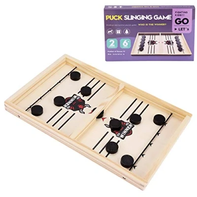 Afbeelding van JOYUE Katapult bordspel, Fast Sling Puck Game draagbaar ijsbalgevechtsspel, bouncing hockeybordspel, tafel slingshot bumper schaakspel, desktopspel voor kinderen en ouders