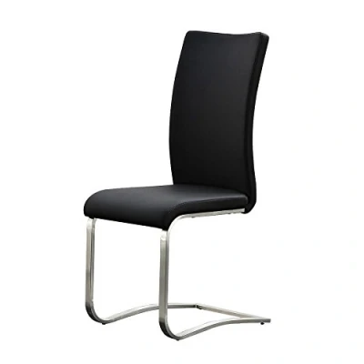 Afbeelding van Robas Lund Eetkamerstoel, set van 2, zwart, stoel belastbaar tot 130 kg, met kunstlederen bekleding, frame roestvrij staal, 52 l x 43 b 103 h centimeter