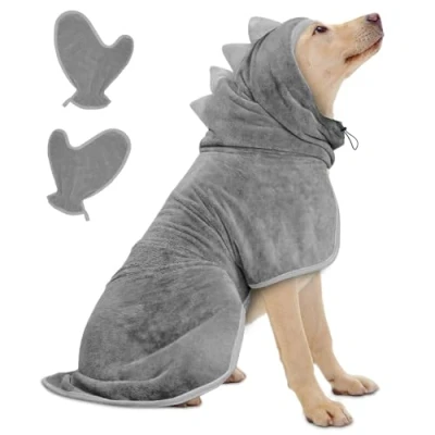 Afbeelding van Bibykivn Badjas voor honden, hondenbadjas van microvezel, verstelbare halsband met klittenbandsluiting, sneldrogende badhanddoek grote, middelgrote kleine honden/kat (grijs, M)