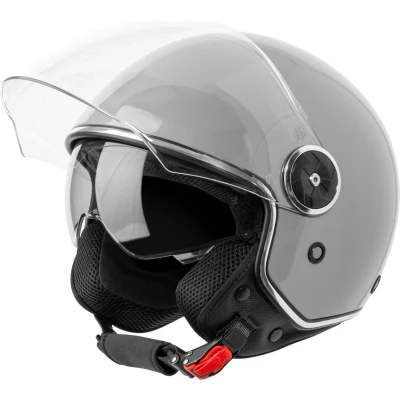 Afbeelding van VINZ Tobia helm Scooter met zonnevizier / Jethelm Brommer Motorhelm Scooterhelm Retro Snorfiets Snorscooter Geschikt Voor Helmplicht Blauw Kenteken Grijs