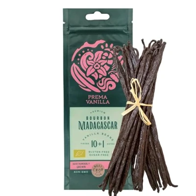 Afbeelding van PREMA VANILLA 10+1 Premium Bourbon Vanillestokjes Natuurlijke en biologische vanilleboon 14 18 cm, Madagascar van gastronomische kwaliteit, Rijk intens aroma, Vacuümverzegeld